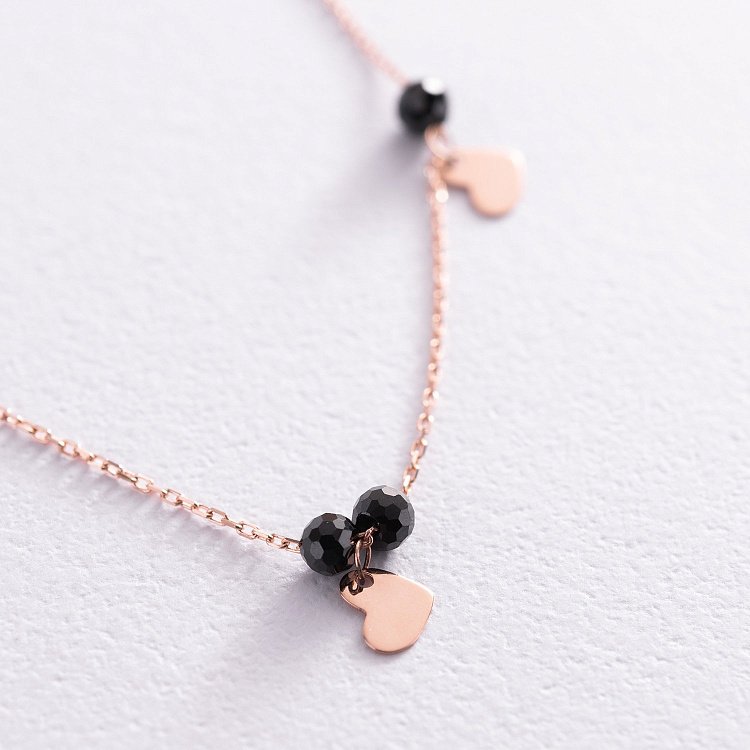 Золотий браслет "Сердечка" на ногу (фіаніти) б04882 від ювелірного магазину Онікс - 2