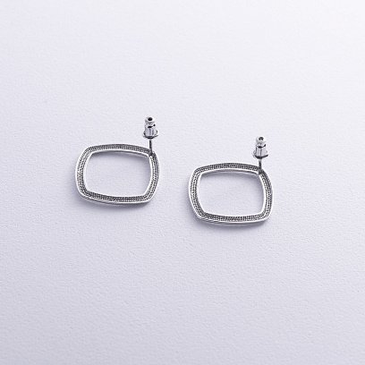 Срібні сережки - пусети "Ромби" 122643 №4