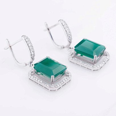 Золотые серьги с агатом и фианитами с411 №3