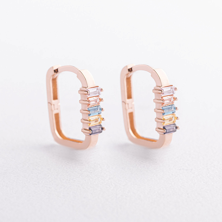 Золотые серьги "Emma" с разноцветными фианитами с09679 от ювелирного магазина Оникс