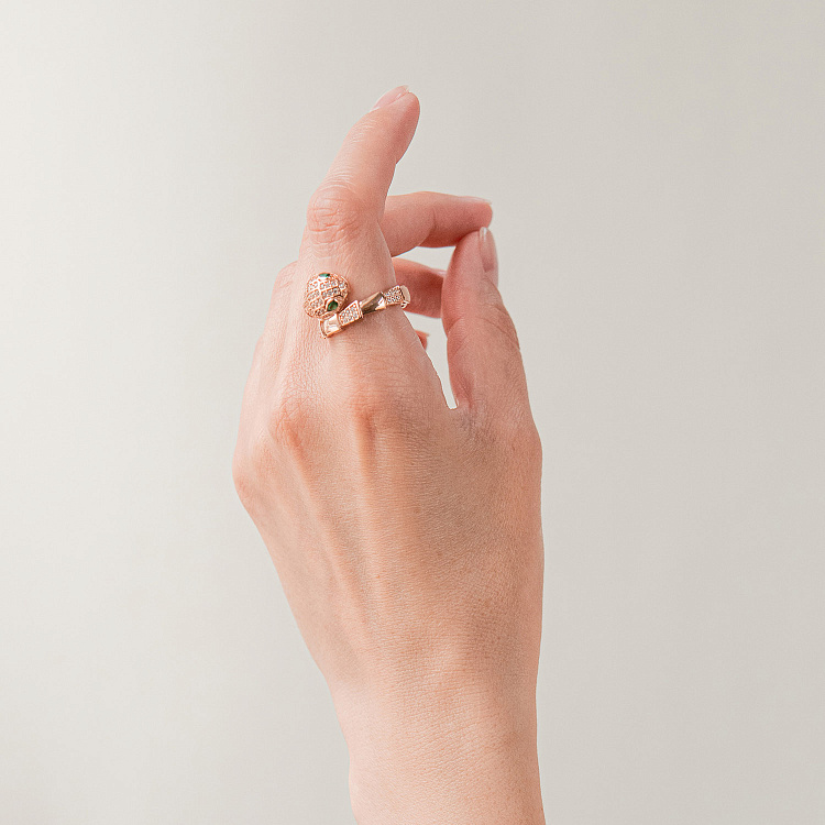 Каблучка "Змія" в червоному золоті (фіаніти) к08299 від ювелірного магазину Онікс - 1