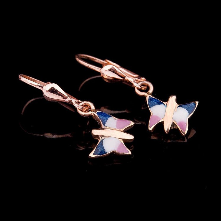 Золоті дитячі сережки "Метелики" (емаль) с01938 від ювелірного магазину Онікс - 1