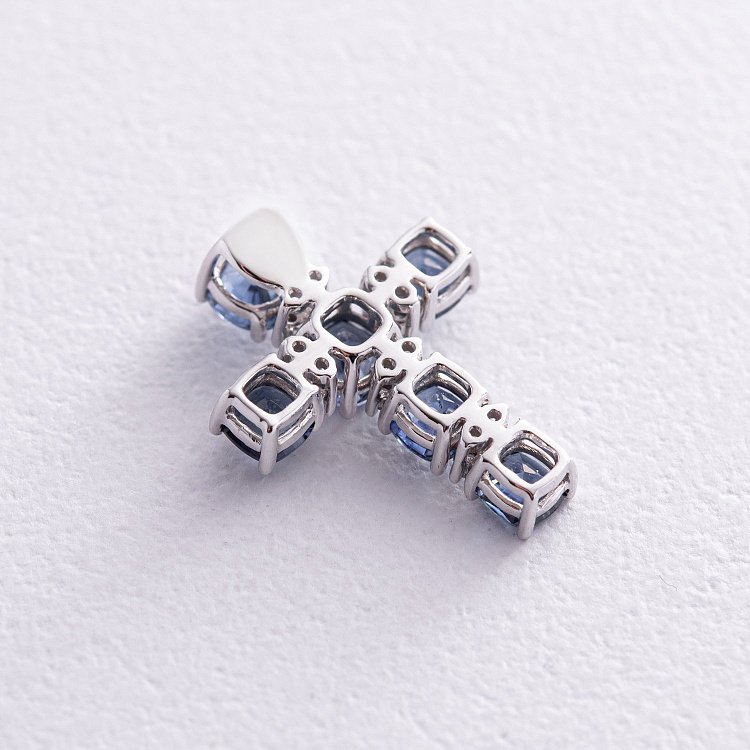 ?Золотий хрестик з синіми сапфірами і діамантами пб0294nl від ювелірного магазину Онікс - 2