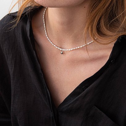 Срібне кольє "Перлинки з кулькою" жемшар №13