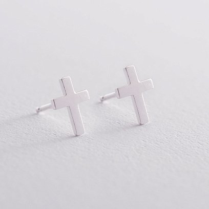 Серебряные серьги-пусеты "Крестики" 122179 №3