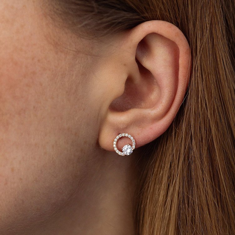 Сережки - пусети "Кругообіг" з фіанітами (червоне золото) с08789 від ювелірного магазину Онікс - 1