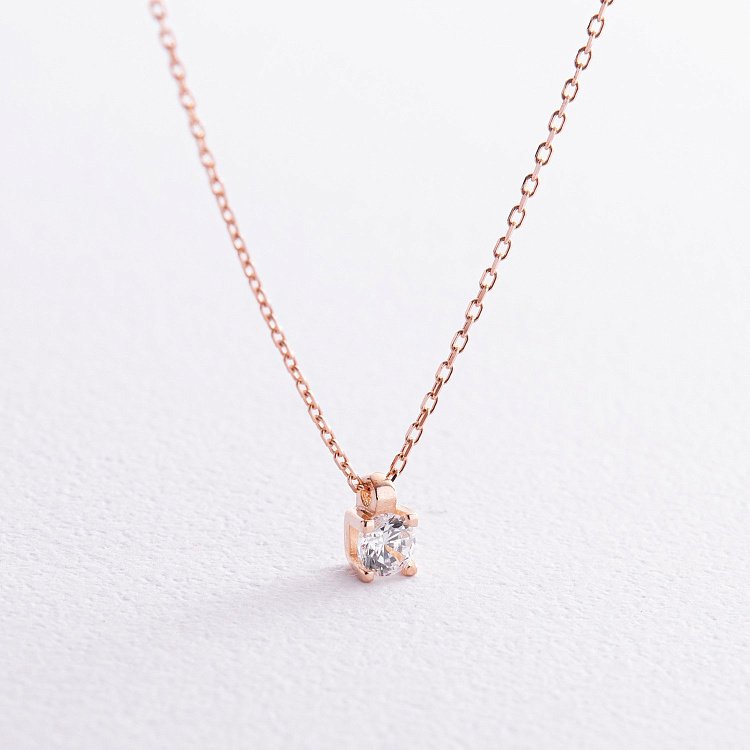 Золотое колье с фианитом кол01357 от ювелирного магазина Оникс - 2