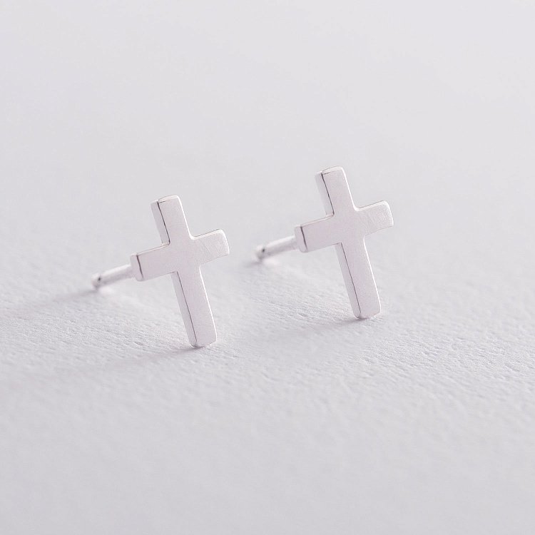 Серебряные серьги-пусеты "Крестики" 122179 от ювелирного магазина Оникс - 3