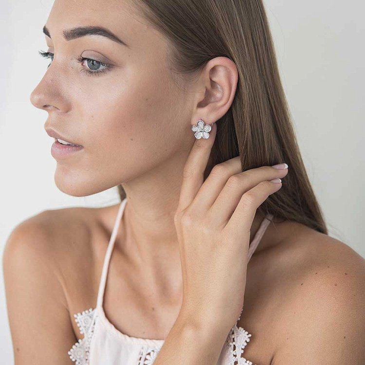 Золоті сережки "Квіточка" з фіанітами с03129 від ювелірного магазину Онікс - 4