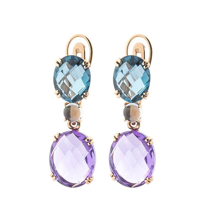 Золоті сережки з аметистом і топазом 140504260 від ювелірного магазину Онікс