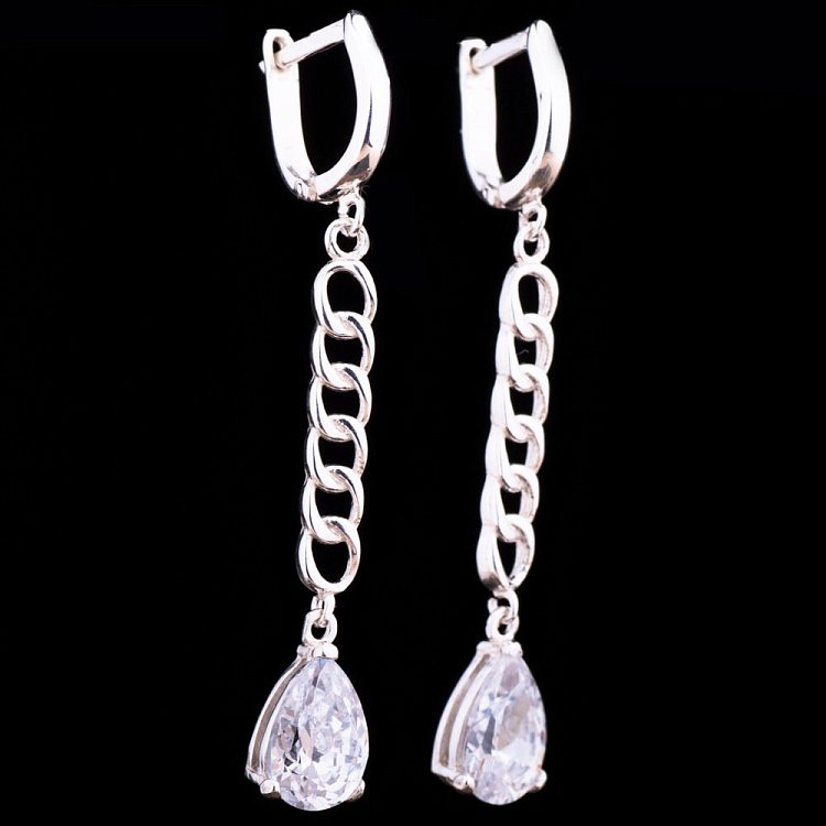 Серебряные серьги "Капельки" с фианитами 121614 от ювелирного магазина Оникс - 4