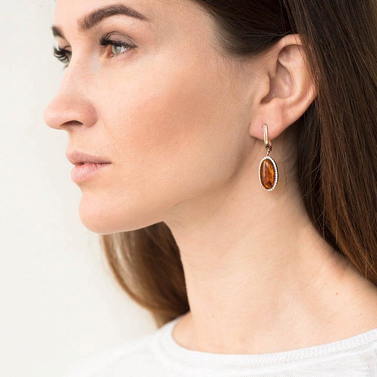 Золоті сережки (бурштин, фіаніт) с05380 від ювелірного магазину Онікс - 4