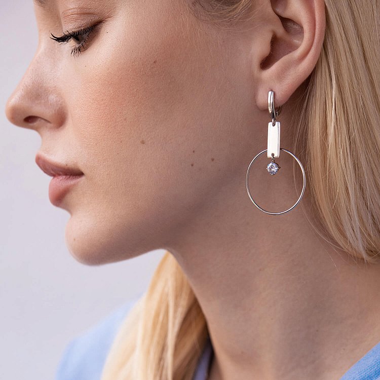 Серебряные серьги "Геометрия" с фианитами 4989 от ювелирного магазина Оникс - 4