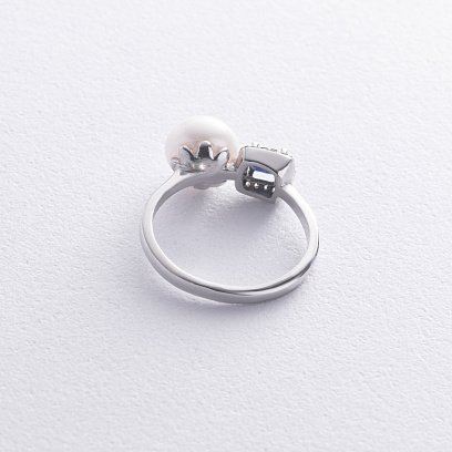 Серебряное кольцо с жемчугом, синт. сапфиром и фианитами 1837/1р-PWTNS №5