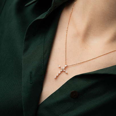 Крестик в красном золоте с бриллиантами пб0358lg №4