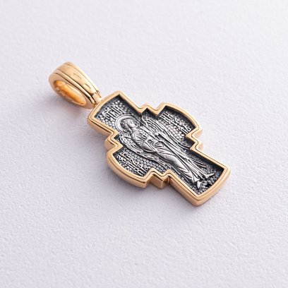 Серебряный крестик с позолотой "Распятие Господне. Ангел Хранитель" 131459 №5