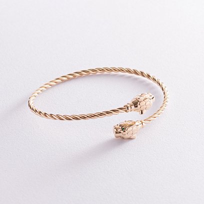 Жесткий золотой браслет "Пантеры" с фианитами б05004