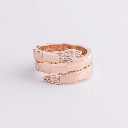 Каблучка "Змія" в червоному золоті (фіаніти) к08371 №2