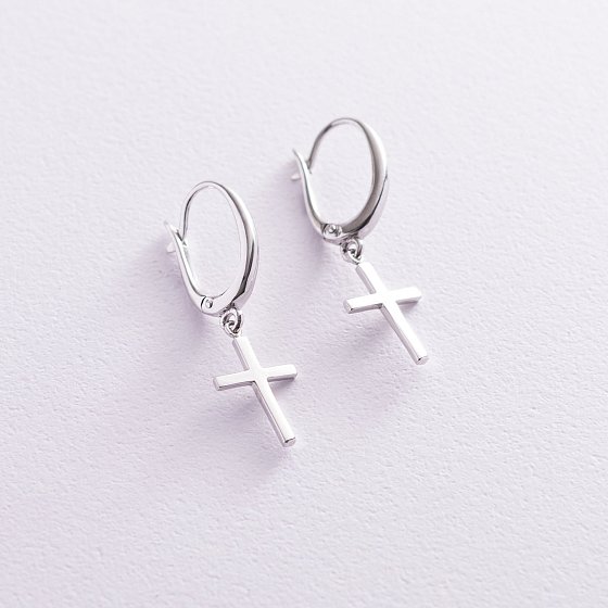 Серьги "Крестики" в белом золоте с06995 №4