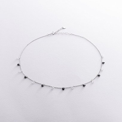 Серебряное колье с черными и белыми фианитами 181271