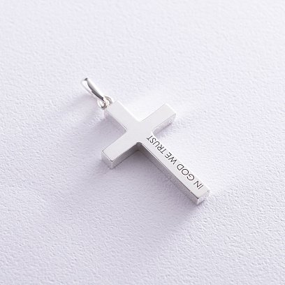 Серебряный крест ручной работы "In God we trust" 133058