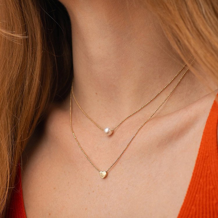 Двойное колье "Сердечко и жемчужина" (желтое золото) кол02544 от ювелирного магазина Оникс