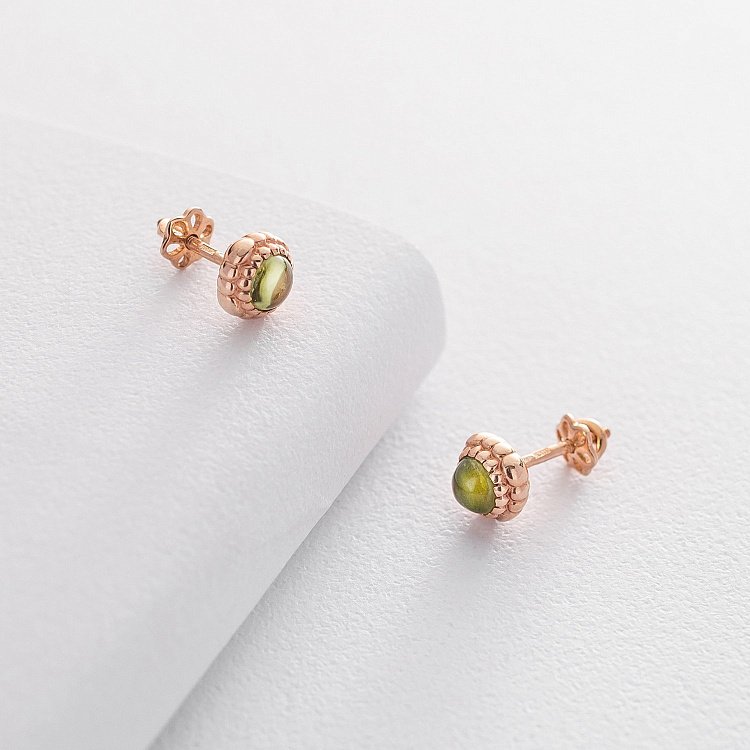 Золотые серьги-пусеты (хризопраз) с05258 от ювелирного магазина Оникс