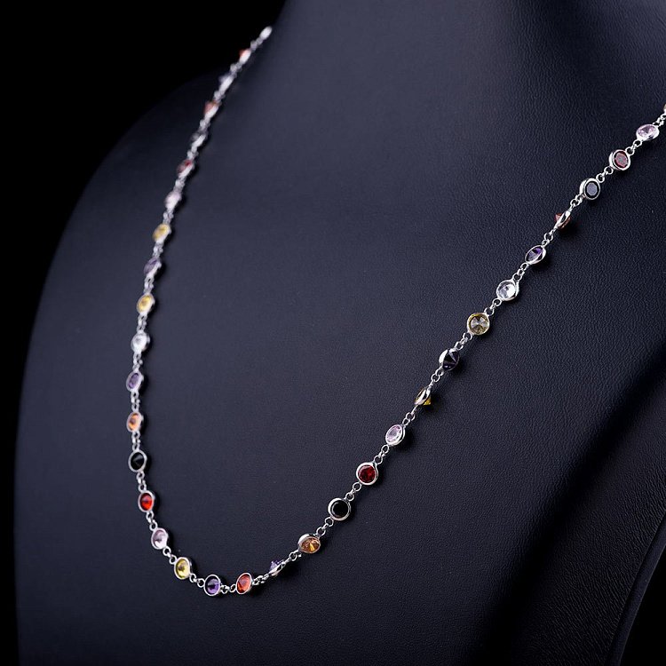 Серебряное колье с цветными фианитами 18572 от ювелирного магазина Оникс - 1