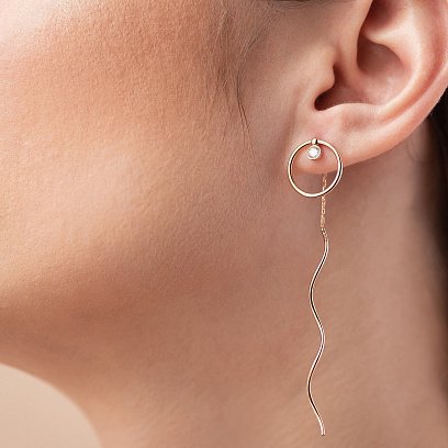 Золоті сережки - протяжки "Айріс" з фіанітами с08327 №5