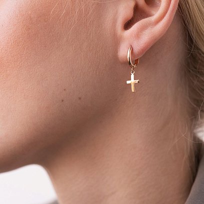 Серьги "Крестики" в красном золоте с07004 №6