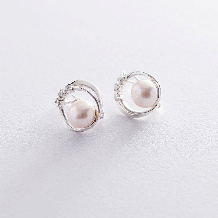 Серьги (культ. пресн. жемчуг, фианит) 12841 от ювелирного магазина Оникс - 3