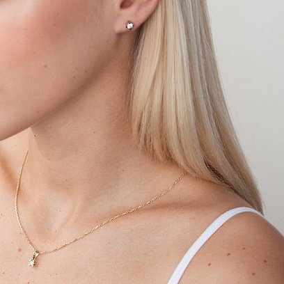 Золоті сережки - пусети з фіанітами с06150 №4