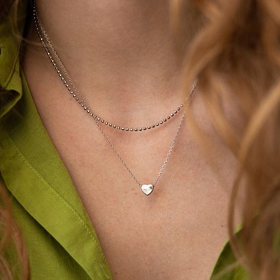 Двойное серебряное колье "Сердечко и шарики" 908-01065 №4