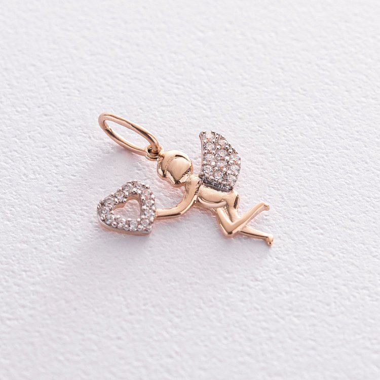 Золота підвіска "Янголятко з серцем" п03527 від ювелірного магазину Онікс