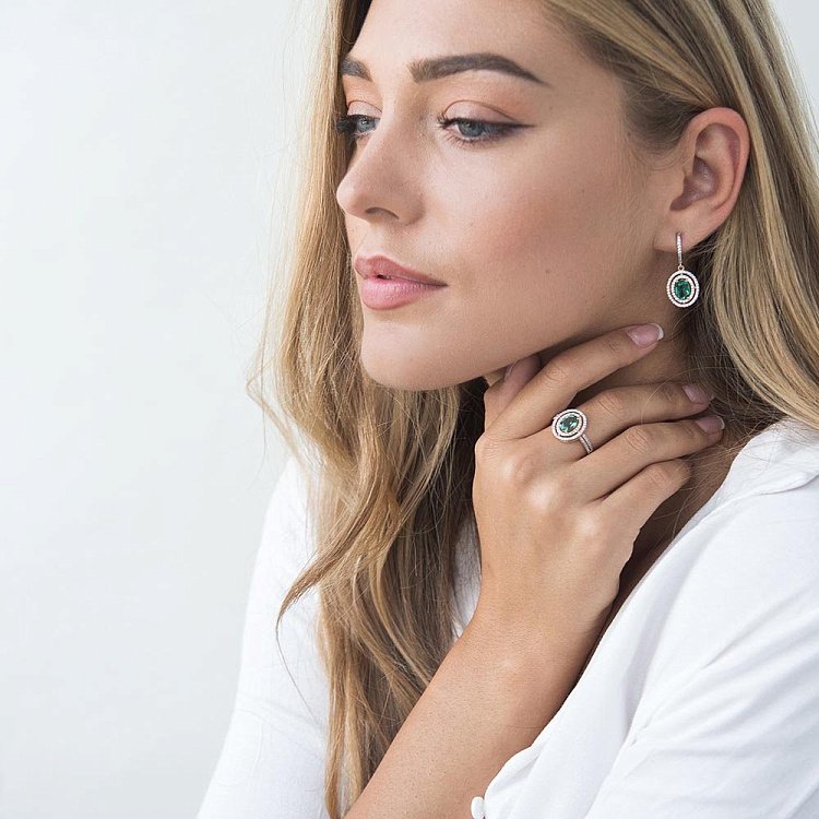 Золоті сережки з празіолітом і фіанітами с04188 від ювелірного магазину Онікс - 3