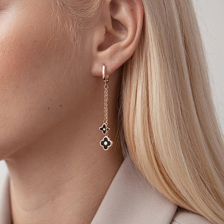 Золотые серьги "Клевер" с емалью с07752 от ювелирного магазина Оникс - 3