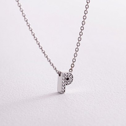 Серебряное колье с буквой "Р" с фианитами 1103 Р