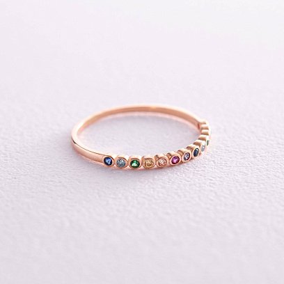Кольцо с разноцветными фианитами (красное золото) к07161 №7