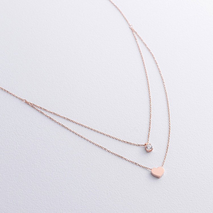 Кольє "Серце" з фіанітом (червоне золото) кол02564 від ювелірного магазину Онікс - 2