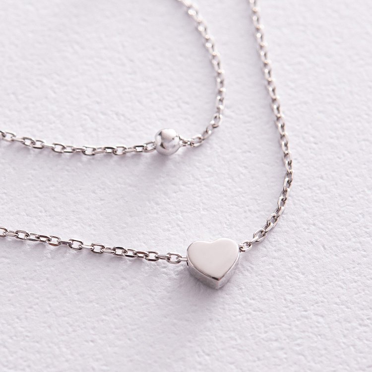 Подвійне срібне кольє "Сердечко та кульки" 908-01239 від ювелірного магазину Онікс - 5