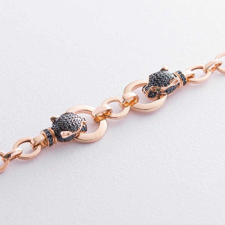 Золотой браслет "Пантера" (черные фианиты) б04586 от ювелирного магазина Оникс - 2