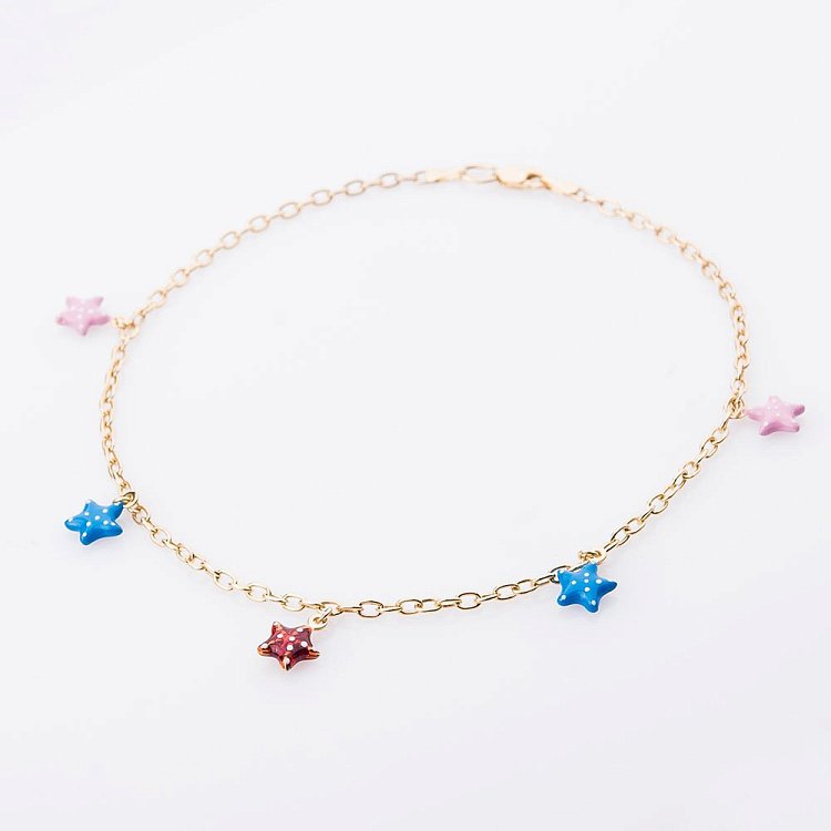 Золотий браслет на ногу з зірочками б01464 від ювелірного магазину Онікс - 6