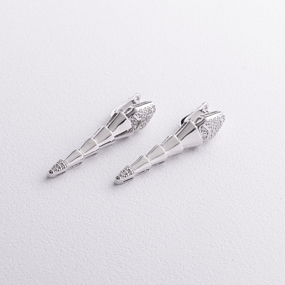Срібні сережки "Змії" з фіанітами 123531 №2