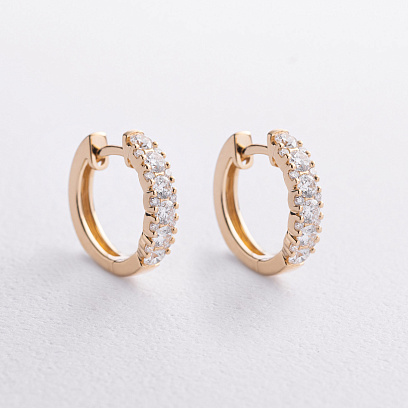 Серьги - кольца в желтом золоте (бриллианты) сб0728ri