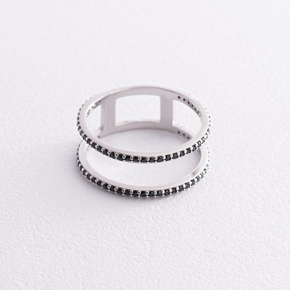 Двойное серебряное кольцо с черными фианитами 106010 №3