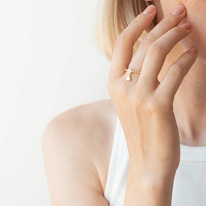 Кольцо "Сердечко" в желтом золоте (фианит) к07065 №3