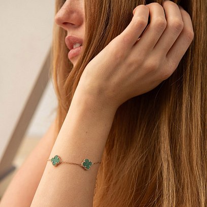 Браслет "Конюшина" з малахітом (червоне золото) б05442 №2