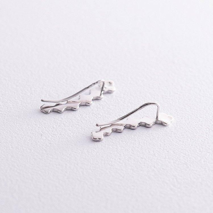 Серебряные серьги - клаймберы "Клевер" с эмалью 123251 от ювелирного магазина Оникс - 2