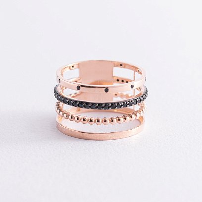 Золотое кольцо с черными фианитами к05867