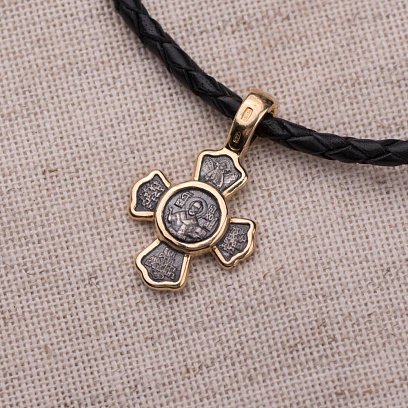 Серебряный детский крестик "Распятие. Святитель Николай Чудотворец" с позолотой 132290 №4